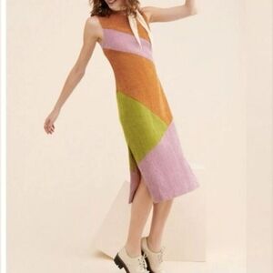 Hutch Jordy Dress Copper Colorblock Chenille Knit Dress Retro 60s 70s